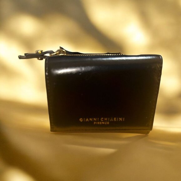 Gianni Chiarini Wallet Black Polished Leather Tri-fold LUSH Wallet Made in Italy - Picture 3 of 7